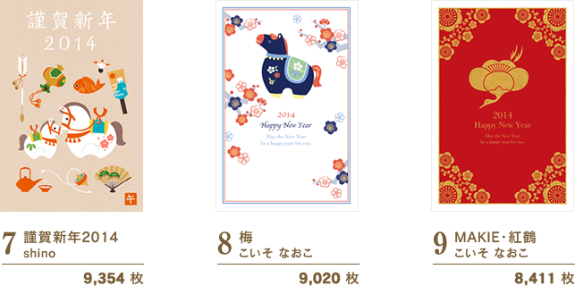 7:謹賀新年2014/shino/9,354 枚　8:梅/こいそ なおこ/9,020 枚　9:MAKIE・紅鶴/こいそ なおこ/8,411 枚