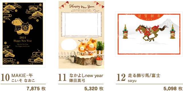 10:MAKIE・午/こいそ なおこ/7,875 枚　11:なかよしnew year/鎌田真弓/5,320 枚　12:走る飾り馬/富士/sayu5,098 枚